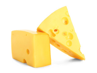 Tasty cheese on white background