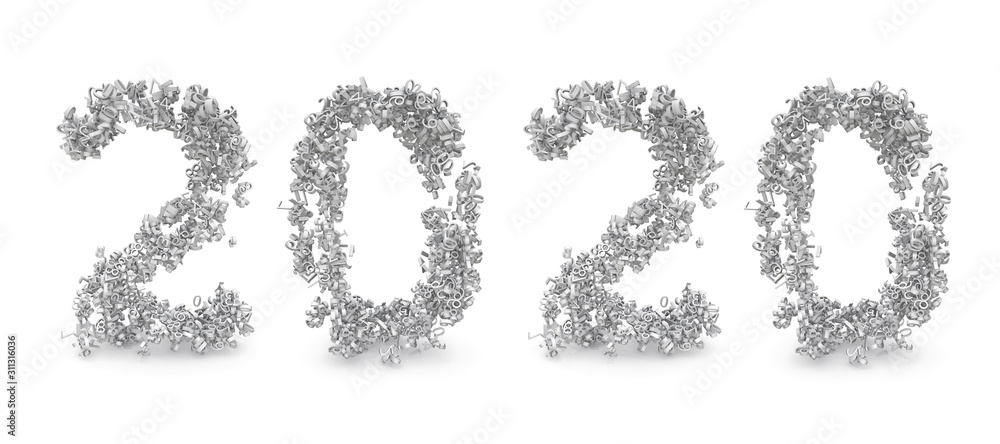 Poster 3d rendering shape of 2020 made from 3d numbers