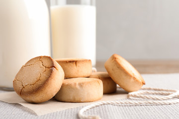 Tasty fresh homemade cookies on table, closeup