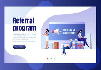 Refer a friend concept. Friend Sharing Referral Code. Vector illustration with character, landing page, template, ui, web, mobile app, poster, banner, flyer
