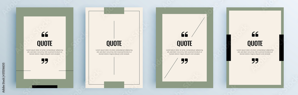 Poster quote frames blank templates set. text in brackets, citation empty speech bubbles, quote bubbles. te