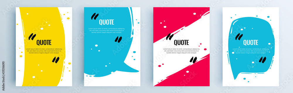Poster quote frames blank templates set. text in brackets, citation empty speech bubbles, quote bubbles. te