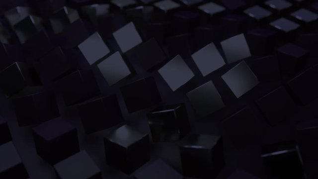 Abstract background with black moving cubes. Geometric footage with abstract wavy effect. Motion design pattern. 3d rendered animation. 4K UHD