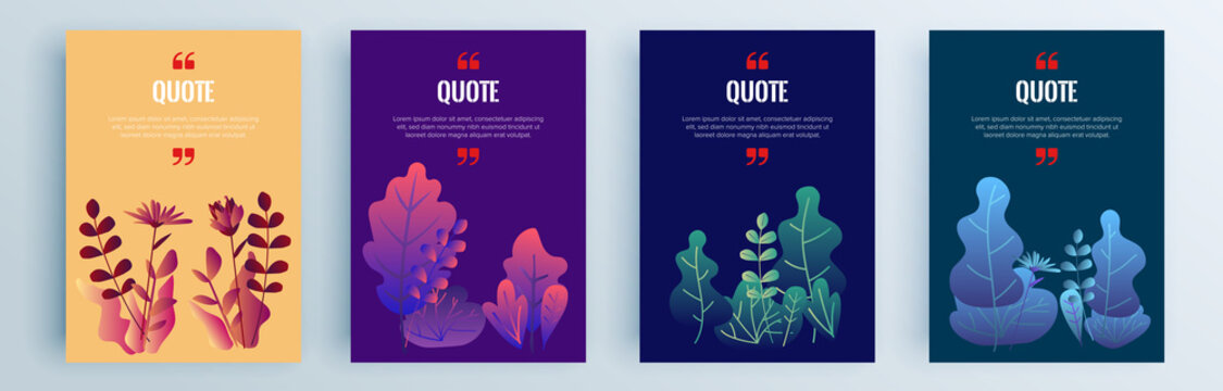 Quote frames blank templates set. Text in brackets, citation empty speech bubbles, quote bubbles. Textbox isolated on color background. Vector illustration.