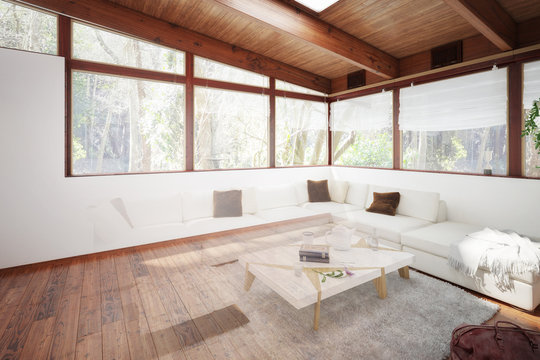 Modern interior of an attic room - 3d illustration