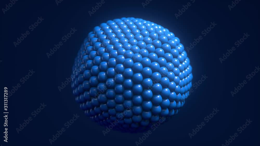 Poster spherical pulsating cluster. classic blue moving shape. abstract motion design template. floating ba