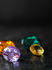 Natural Sapphire gemstone, Jewel or gems on black shine color, Collection of many different natural gemstones amethyst,