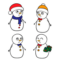  doodle sketch snowman. Simple, flat illustration 