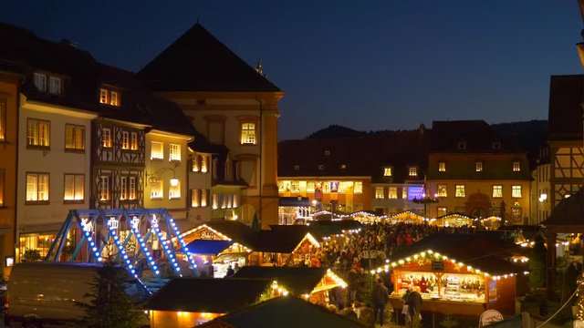 Christmas Market at dusk in Gengenbach, Black Forest, Germany