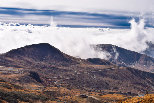nathang valley aerial view of mountains