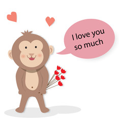Happy Valentines Day with a monkey and i love you so much text.