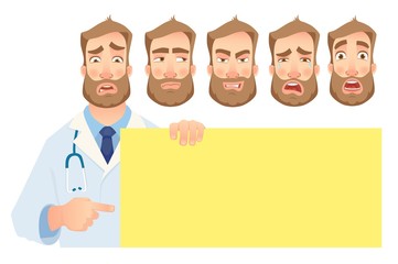 doctor holding blank banner - set