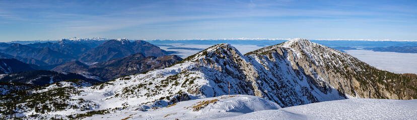 Panoramic view from the top of the Peca mountain, Slovenia