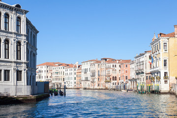 View along the Grand Canal, Venice, Italy in winter of medieval palazzos and palaces in Cannaregio