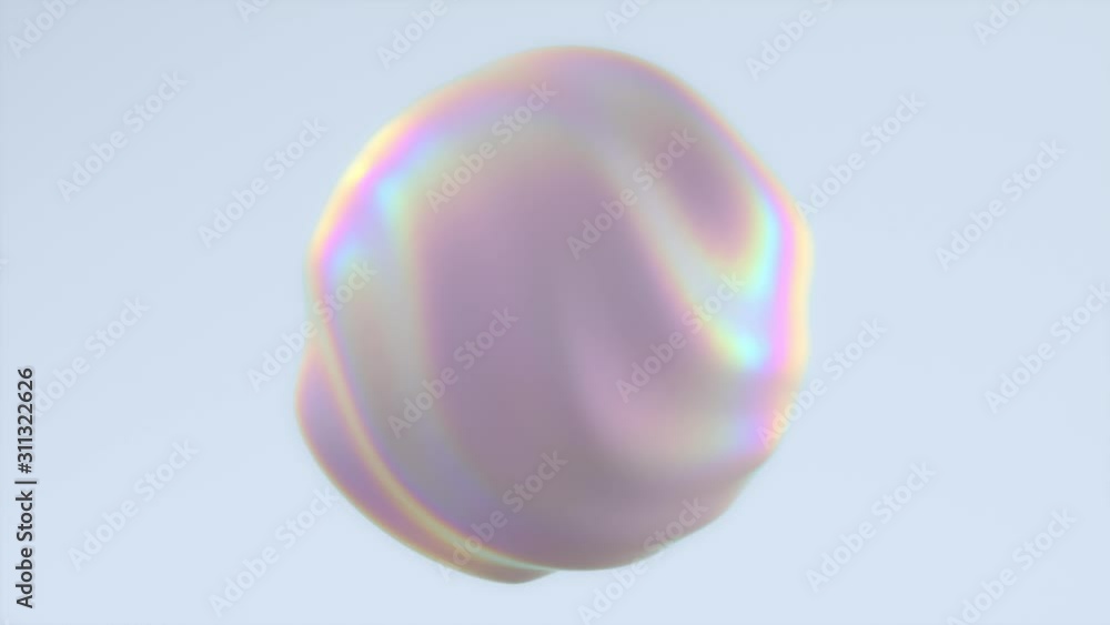 Poster pearlescent pulsating sphere. abstract background with iridescent shape. motion design template. 3d 