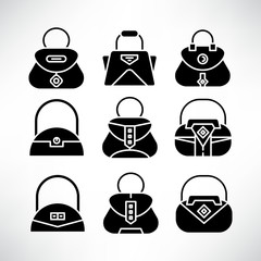 handbag and pouch icons glyph design