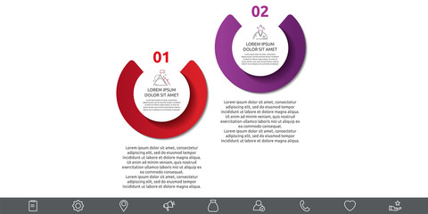 Vector template circle infographics. Business concept with 2 options and parts. Two steps for diagrams, flowchart, timeline