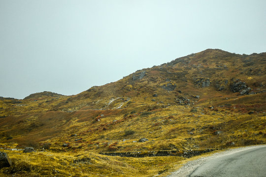 nathang valley road in the mountains
