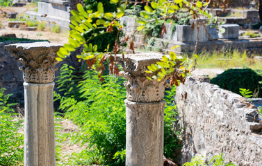 Römische Ruinen und Steinmauern in der Kos-Stadt auf der Insel Kos Griechenland