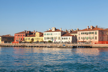 Obraz na płótnie Canvas Island of San Pietro di Castello with colourful waterfront houses, Venice, Veneto, Italy
