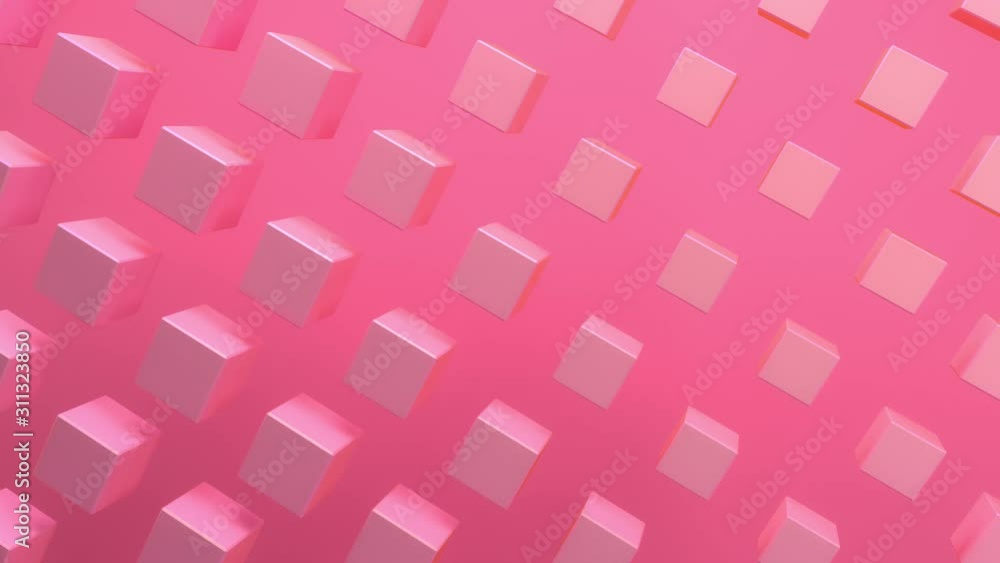 Poster abstract background with pink moving cubes. geometric composition with abstract wavy effect. motion 