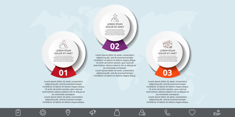 Vector template circle infographics. Business concept with 3 options and parts. Three steps for content, flowchart, timeline, levels