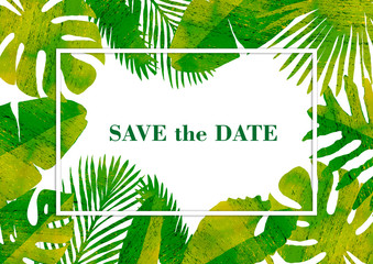 Postcart with place for your text with tropical leaves