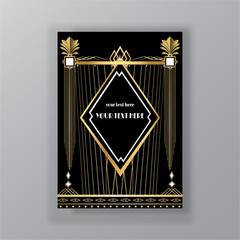 Art Deco page template, retro  style for web and print  elegant vintage pattern with geometric golden lines.