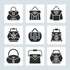 handbag and pouch icons glyph design