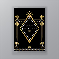Art Deco page template, retro  style for web and print  elegant vintage pattern with geometric golden lines.