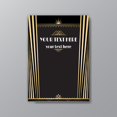 Art Deco elegant page template, Gatsby style for web and print, with moon sun and stars vintage pattern