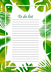 To do list with tropical leaves.