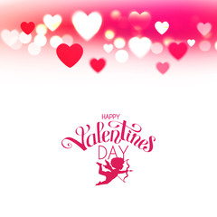 Happy Vanentine s Day Feelings and love design with hearts, lettering and bokeh effect. Pink blur space.