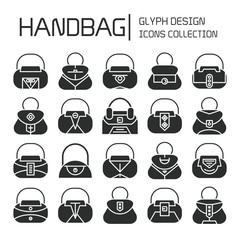 handbag and pouch icons glyph design