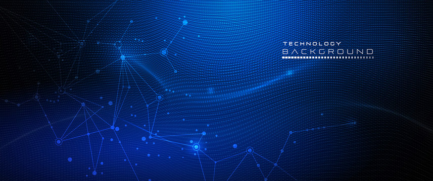 Vector illustration molecule,Connected lines with dots,technology on blue background. Abstract internet network connection design for web site.Digital data,communication,science and futuristic concept