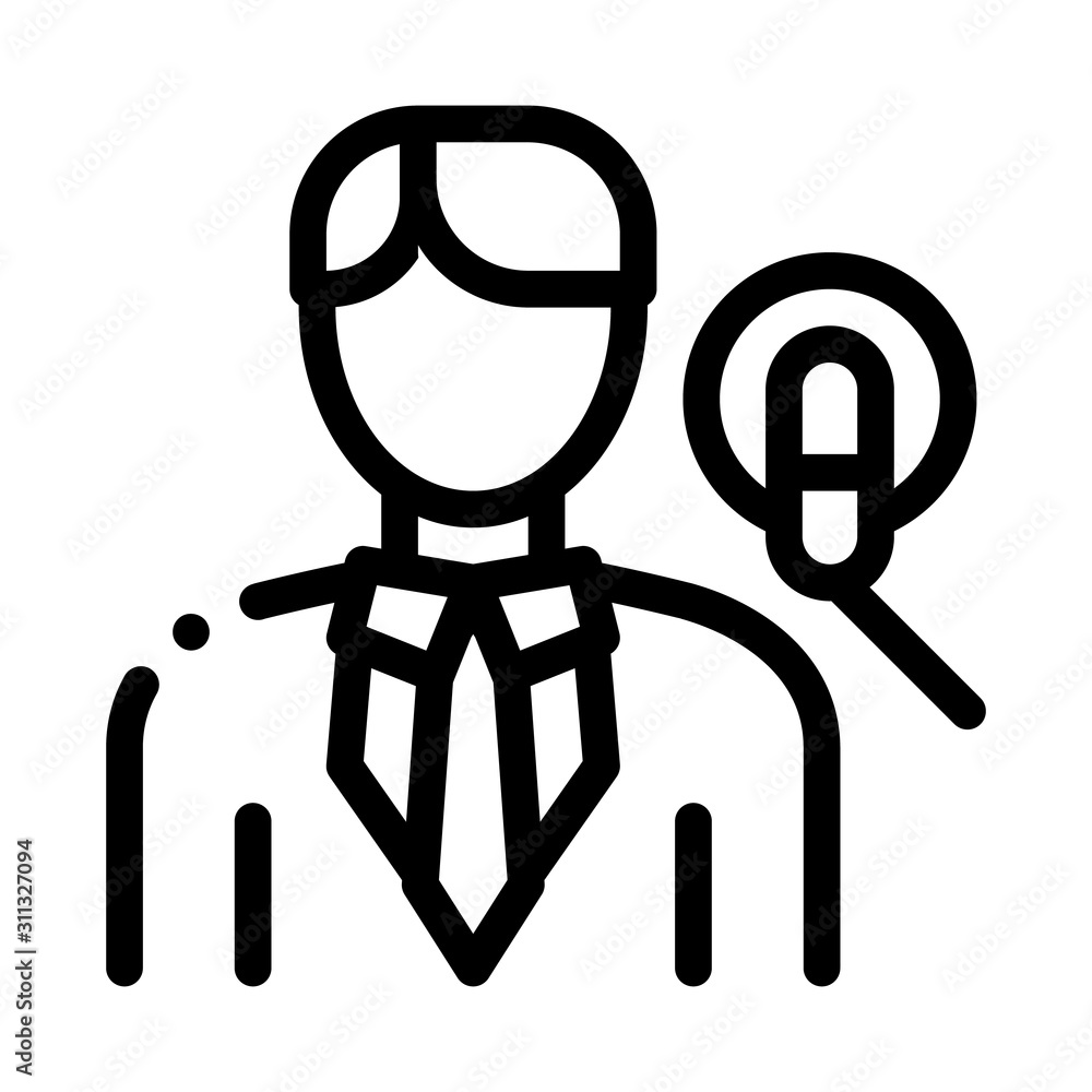 Poster man host with microphone icon vector. outline man host with microphone sign. isolated contour symbol