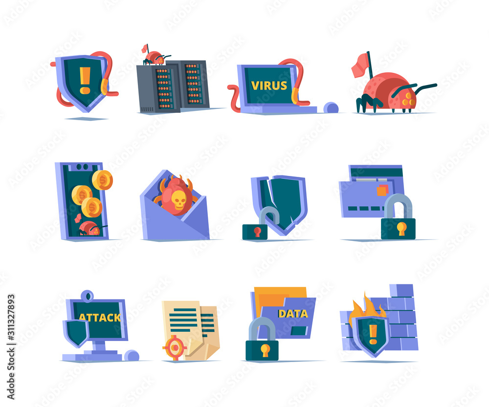 Poster cyber security icon. online network protection database danger internet virus secure cloud firewall 