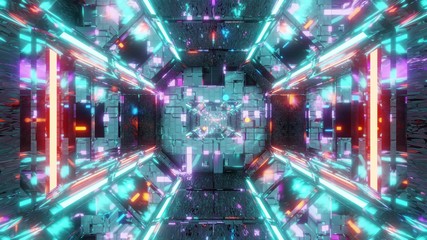 futuristic scifi tunnel corridor with glowing flying spheres particles 3d illustration background wallpaper graphic design