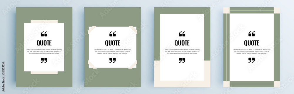Poster quote frames blank templates set. text in brackets, citation empty speech bubbles, quote bubbles. te