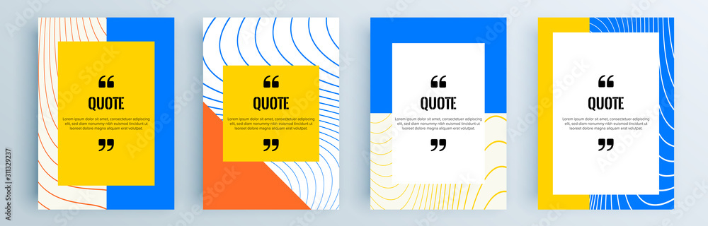 Poster quote frames blank templates set. text in brackets, citation empty speech bubbles, quote bubbles. te