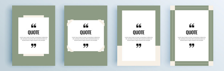 Quote frames blank templates set. Text in brackets, citation empty speech bubbles, quote bubbles. Textbox isolated on color background. Vector illustration.