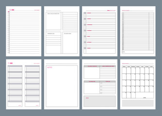 Organizer pages. Office agenda weekly template layout design goals in business diary vector. Office page agenda, organizer and schedule week or day illustration