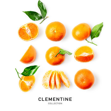 Clementine citrus fruit collection and creative pattern