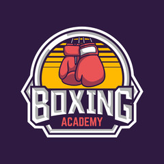 Boxing academy retro badge logo emblem design with boxer illustration