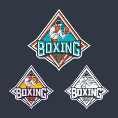 Boxing club badge logo emblem label design with boxer illustration pack