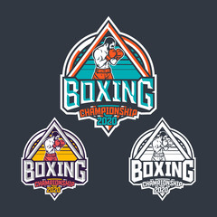 Boxing championship 2020 retro badge logo emblem design with boxer illustration