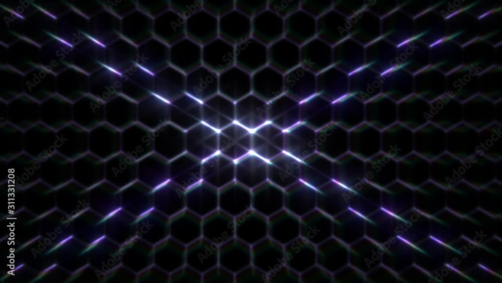 Poster sci-fi neon glowing hexagonal grid. abstract background with pulsating ripples. futuristic cyber spa