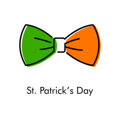 Día de San Patricio. Icono plano lineal corbatín con colores bandera de Irlanda verde y naranja
