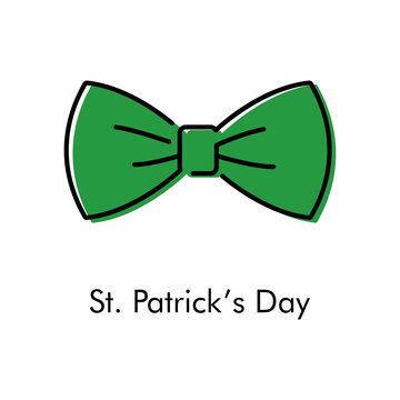 Día de San Patricio. Icono plano lineal corbatín con color verde