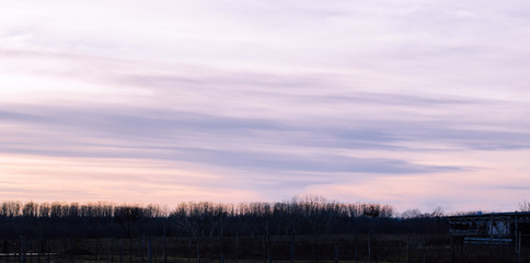 Fototapeta premium Fiery orange sunset. Beautiful clouds against the darkening sky